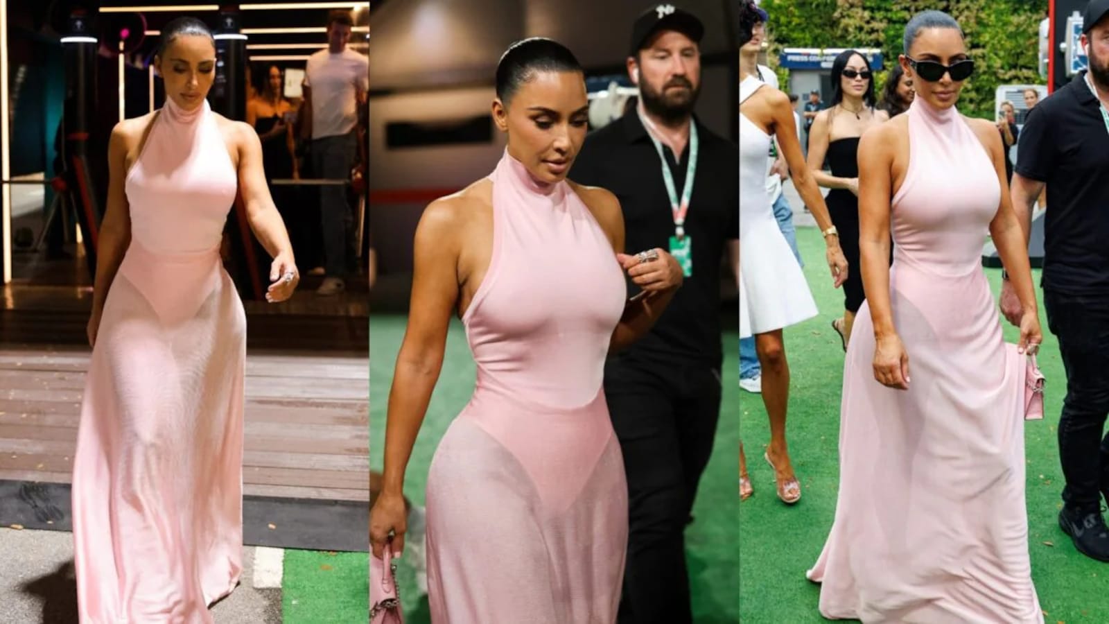 Kim Kardashian Cheers On Lewis Hamilton In A Baby Pink Leotard And ...
