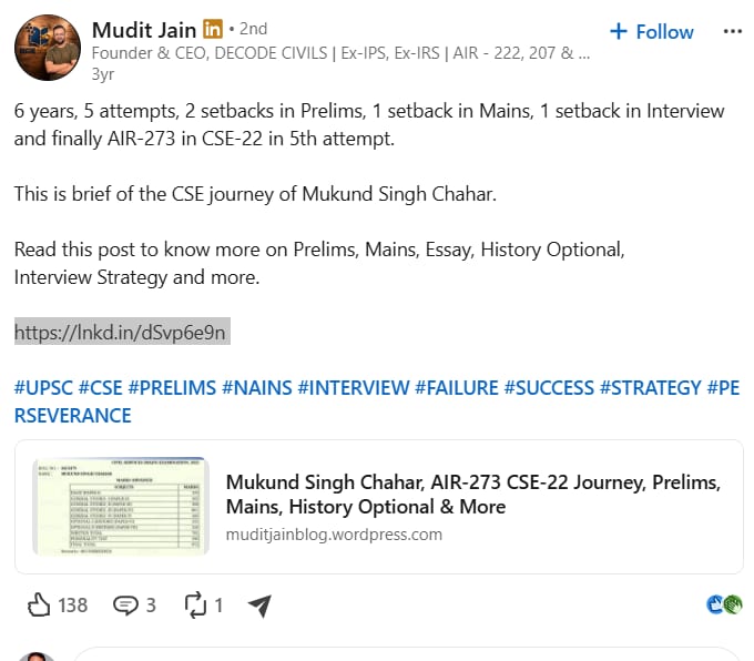 ips mukund singh chahar success story