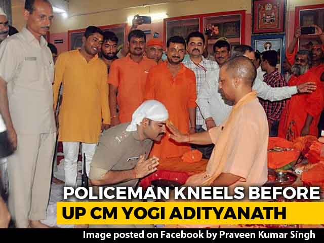 "Feeling Blessed": Cop Kneels, Folds Hands Before Yogi Adityanath