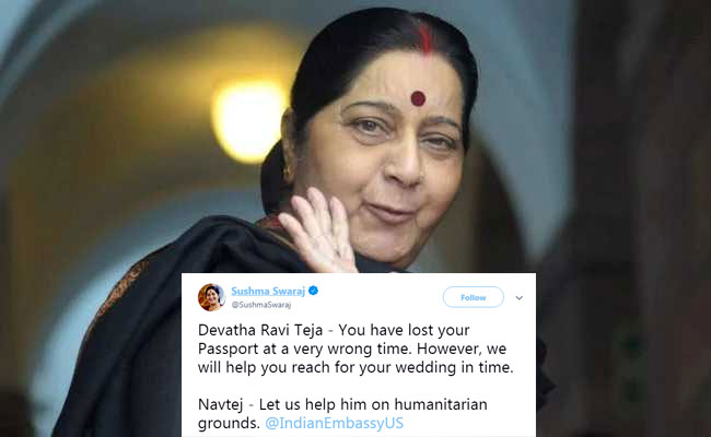 Sushma Swaraj Assures Help To Man Who Lost Passport Days Before His Wedding