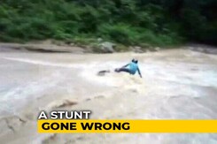 Biker's Narrow Escape After Stunt Across Flowing Waterfall In Uttarakhand Biker's Narrow Escape After Stunt Across Flowing Waterfall In Uttarakhand