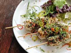 Fish Skewers with Coriander and Red Wine Vinegar Dressing