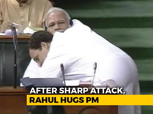 Watch: Rahul Gandhi's Bear Hug And A Handshake For PM Modi