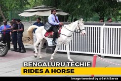 Bengaluru Techie Rides Horse To Work On Last Day To Protest Traffic Bengaluru Techie Rides Horse To Work On Last Day To Protest Traffic