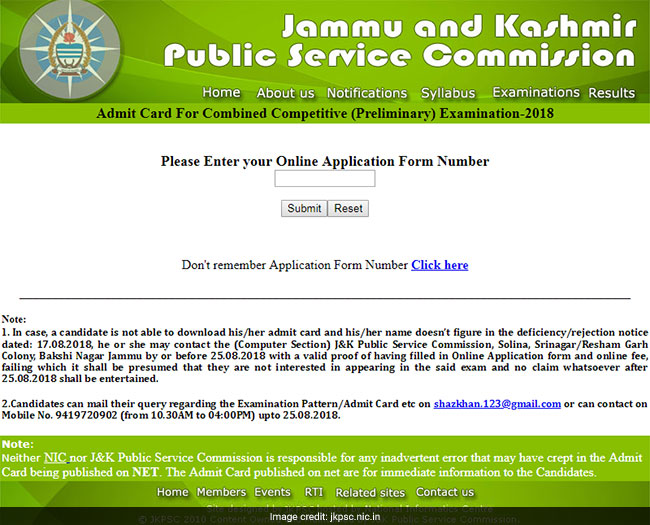 Download JKPSC Combined Competitive (Prelims) Admit Card