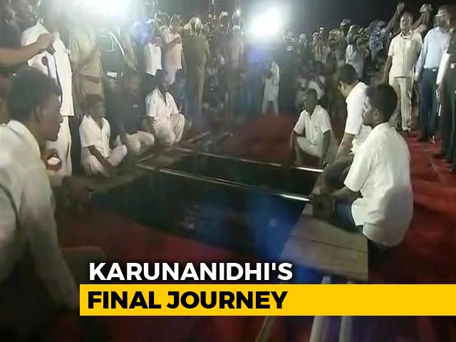 Karunanidhi Buried At Chennai's Marina Beach, Next To Mentor Annadurai