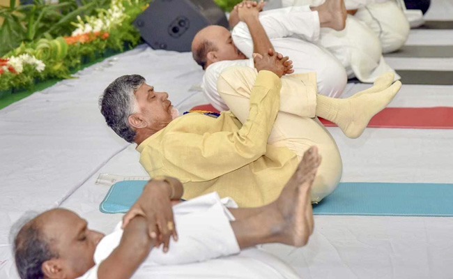 International Yoga Day: Andhra Pradesh Chief Minister Performs Asanas With Students