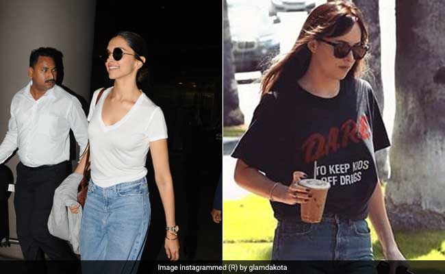 Deepika Padukone And Dakota Johnson Work T-shirts And Jeans With Finesse