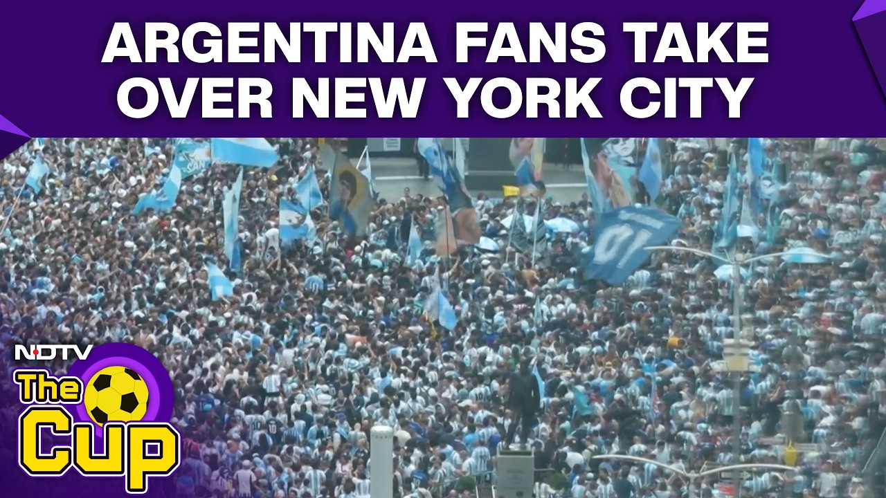 Argentina Fans Take Over Times Square Ahead Of FIFA World Cup Final