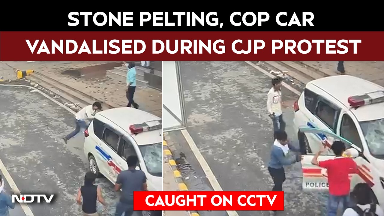 On Camera, Stone Pelting, Cop Car Vandalised During CJP Protest