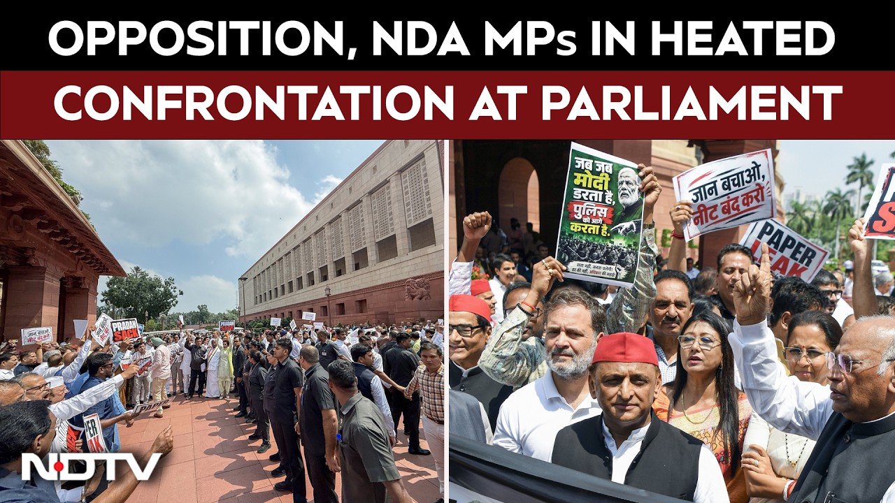 NEET Protest | Parliament Monsoon Session: Congress-Led Opposition, NDA MPs Face Off at Makar Dwar