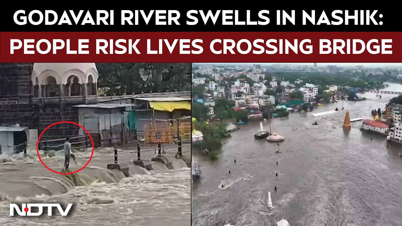 Godavari River Swells in Nashik: People Risk Lives Crossing Ramsetu Bridge