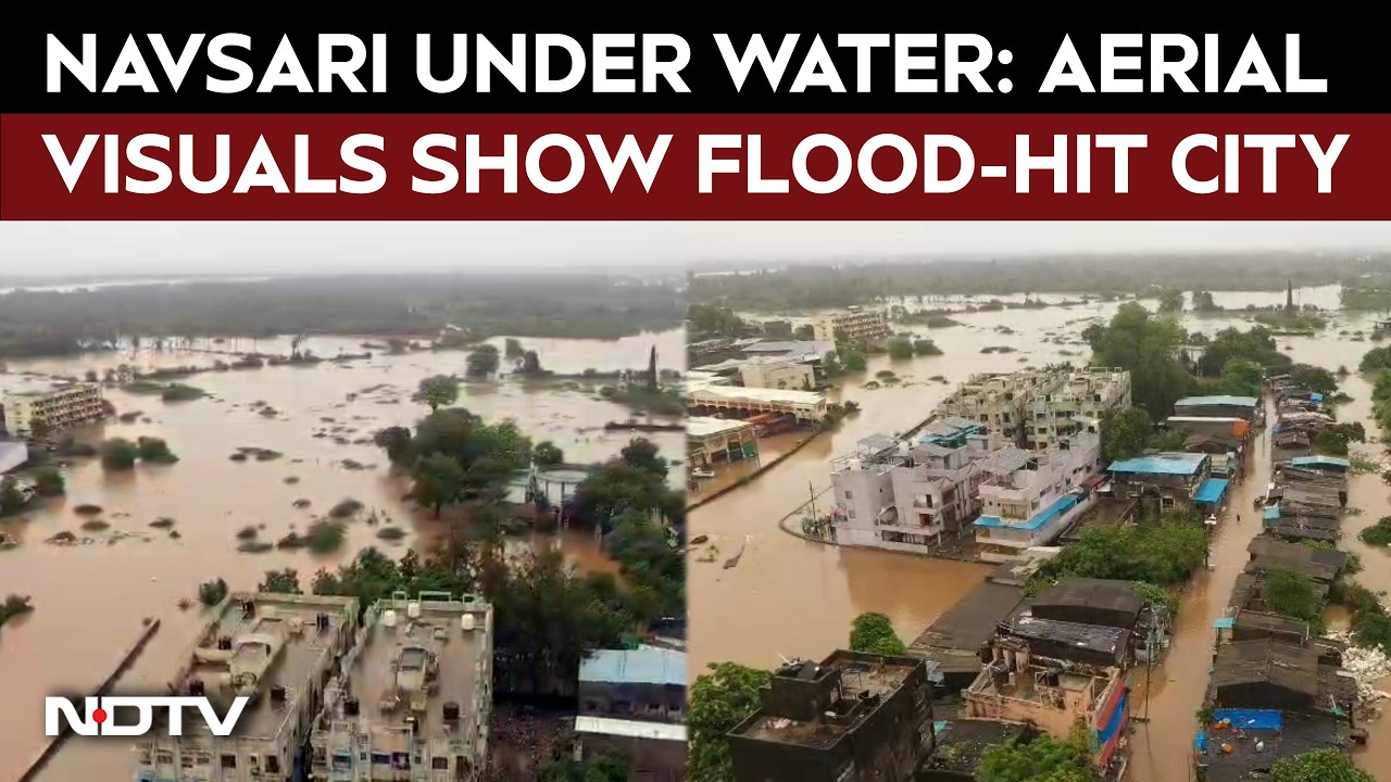 Gujarat News | Navsari Under Water: Aerial Visuals Show Flood-Hit City After Purna River Swells