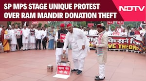 SP MPs Stage Unique Protest Over Ram Mandir Donation Theft Case With Donation Boxes