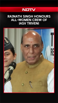 Union Defence Minister Rajnath Singh Interacts With All-Women Crew Of IASV Triveni
