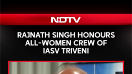 Union Defence Minister Rajnath Singh Interacts With All-Women Crew Of IASV Triveni