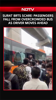 Overcrowded Surat BRTS Bus Moves, Passengers Fall Onto Road