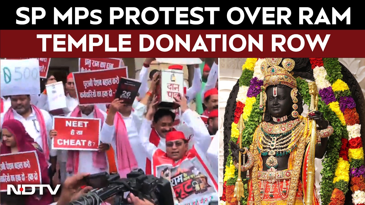 Samajwadi Party MPs Stage Protest Outside Parliament, Demand Debate On Ram Temple 'Chanda Chori' Row