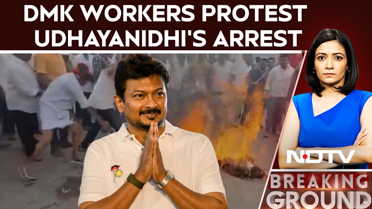 DMK Workers Throw Slippers At Police, Burn Effigy Over Udhayanidhi's Arrest