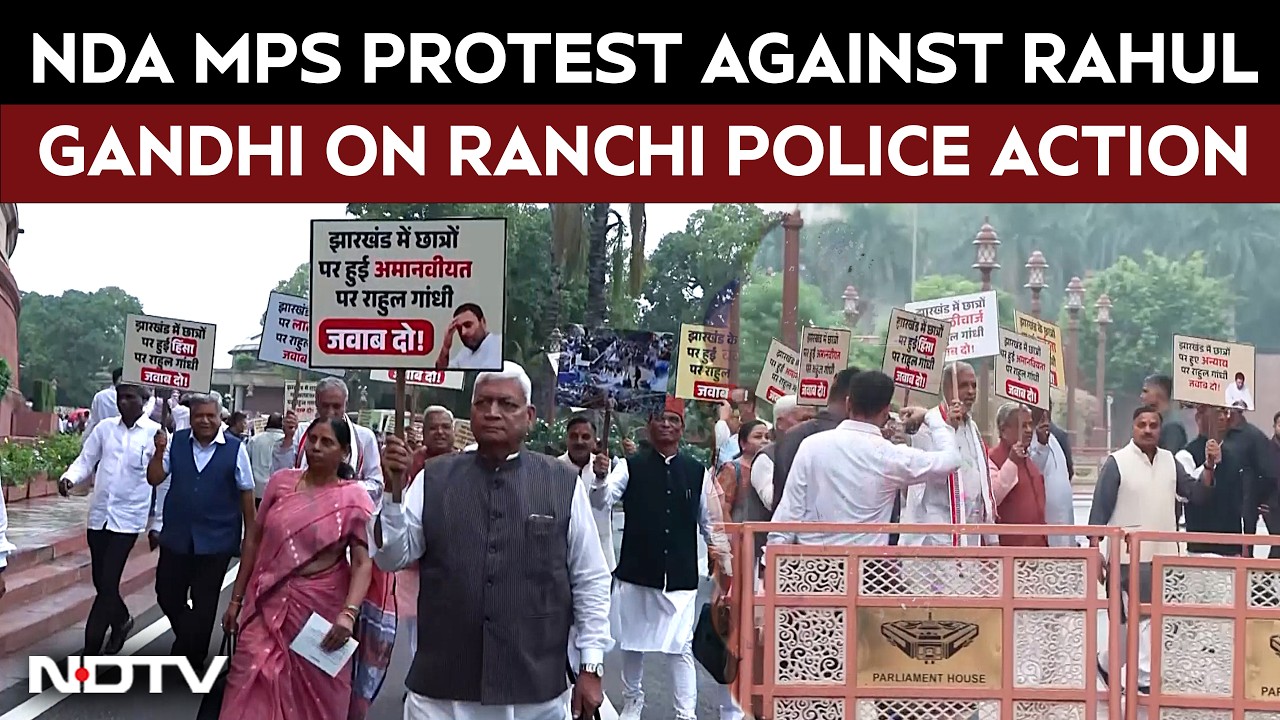 NDA MPs Protest Against Rahul Over Jharkhand Police's Crackdown On Student