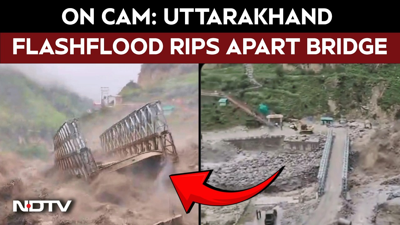 On Cam: Uttarakhand Flashflood Rips Apart Bridge, Sweeps Away Vehicle and Driver