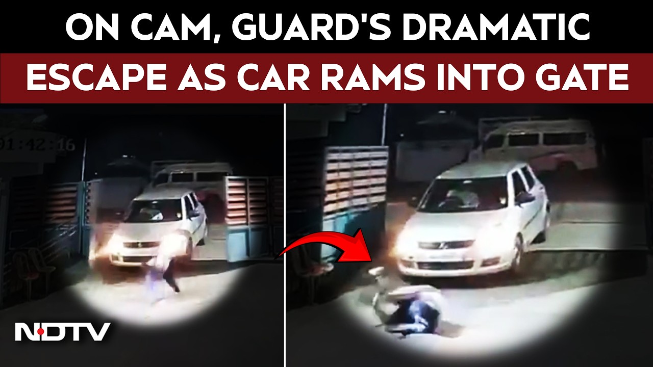 On Cam: Narrow Escape For Security Guard As Car Rams Into Apartment Gate