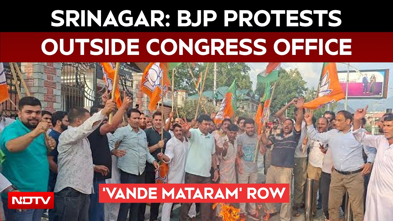 J&K News | Srinagar: BJP Protests Outside Congress Office Over ‘Vande Mataram’ Row
