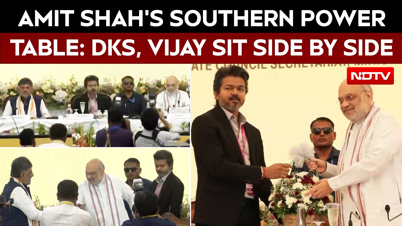 Amit Shah's Southern Power Table: DK Shivakumar, Vijay Sit Side By Side As Two CMs Skip Meet