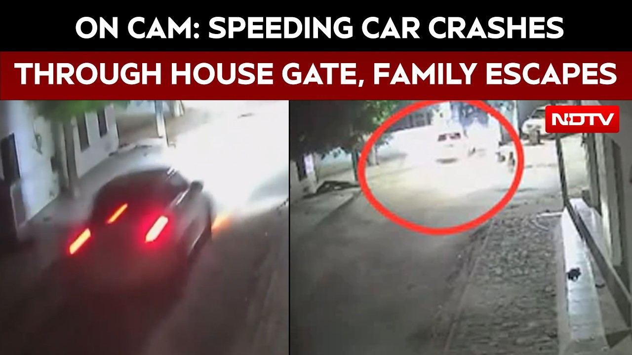 On Camera: Speeding Car Crashes Through House Gate, Family Escapes Unhurt In Bikaner