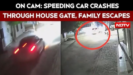 On Camera: Speeding Car Crashes Through House Gate, Family Escapes Unhurt In Bikaner