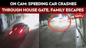 On Camera: Speeding Car Crashes Through House Gate, Family Escapes Unhurt In Bikaner
