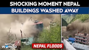 Shocking Moment Buildings Washed Away As Violent Flood Smashes Through Nepal's Rasuwa
