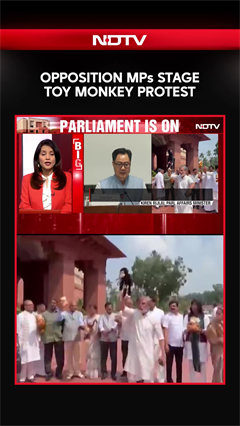 Toy Monkey Parliament Protest: Congress MPs' Parliament Demonstration Sparks BJP Outrage