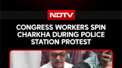 Congress Workers Spin Charkha, Sing Songs During Protest Outside Parliament Street Police Station