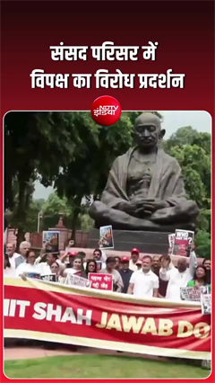 हाथों में पोस्&zwj;टर, 'जवाब दो-जवाब दो के नारे...', संसद परिसर में राहुल समेत विपक्ष का प्रदर्शन