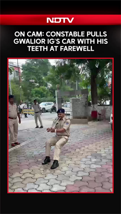 Video: Madhya Pradesh News | Constable Pulls IG's Official Car With Teeth In Unique Retirement Farewell