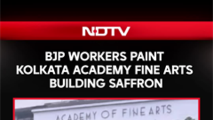 BJP Workers Paint Kolkata Fine Arts Building Saffron After It Was Painted White