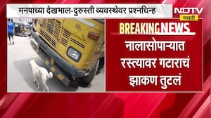 Nalasopara गटाराचं झाकण तुटलं, महापालिकेची कचरा गाडी खड्ड्यात अडकली, मनपाच्या व्यवस्थेवर प्रश्न