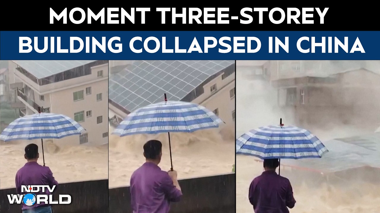 On Camera: Moment Three-Storey Building Collapses Into Raging Floodwaters