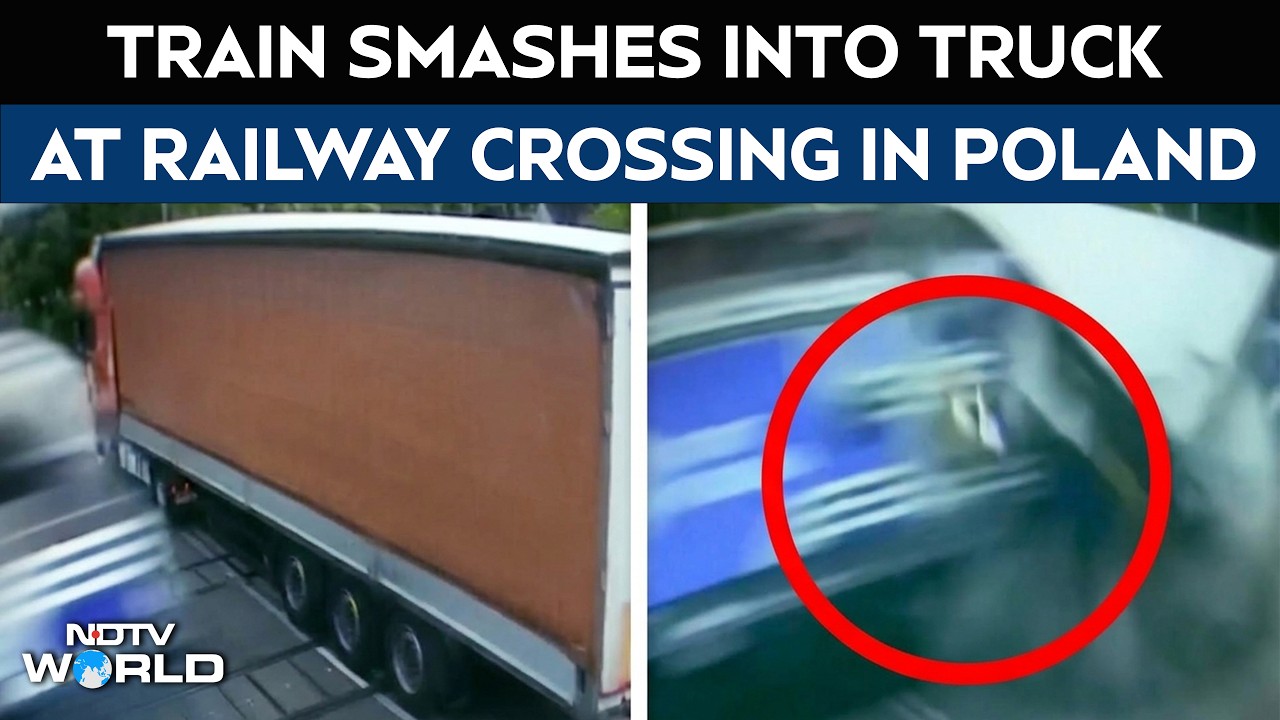 Dramatic CCTV Shows Train Collision At Railway Crossing In Poland