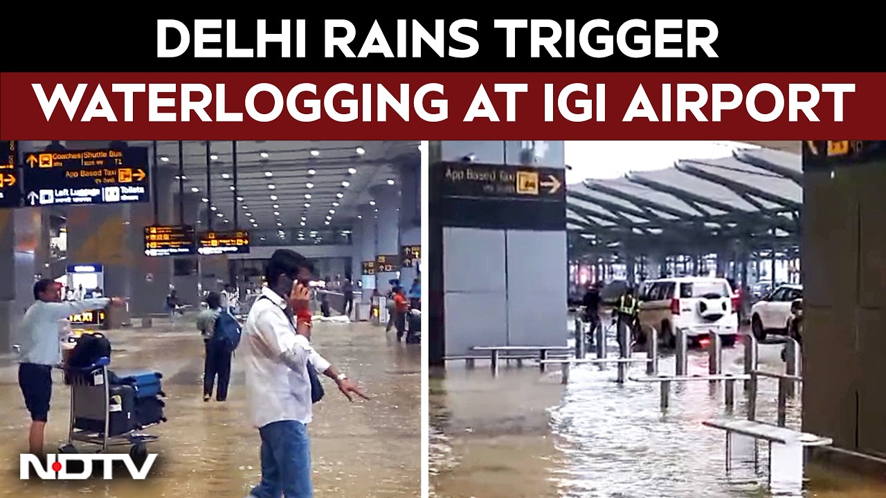 Delhi IGI Airport Under Water? Passengers Walk Through Waterlogged Airport Premises Amid Heavy Rain