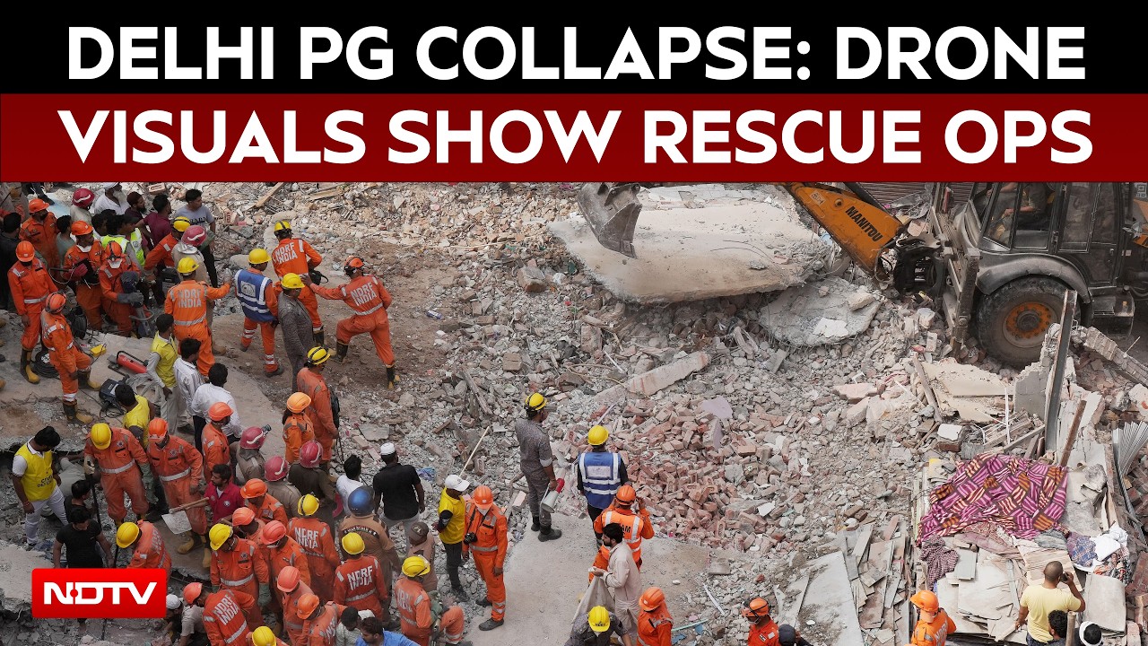 Delhi PG Collapse: Drone Visuals Show Rescue Teams At Site