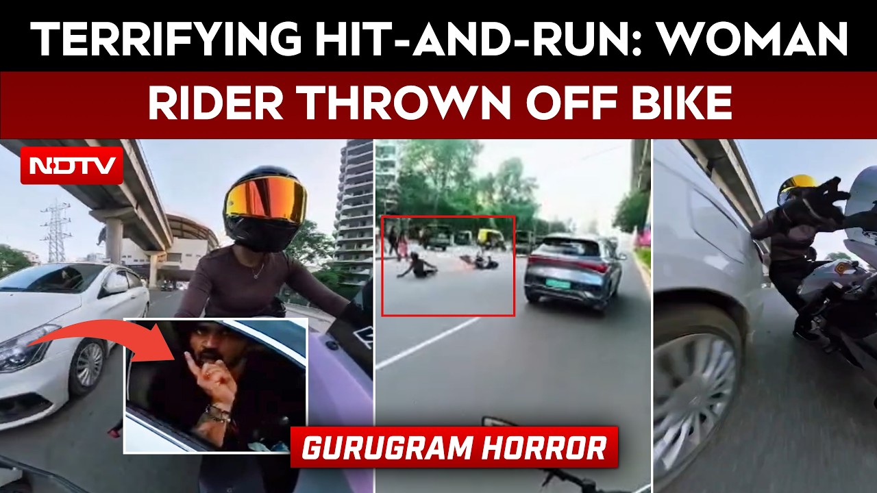 Gurugram Biker News | Terrifying Encounter: Car Hits Woman Biker, Drags Bike In Gurugram