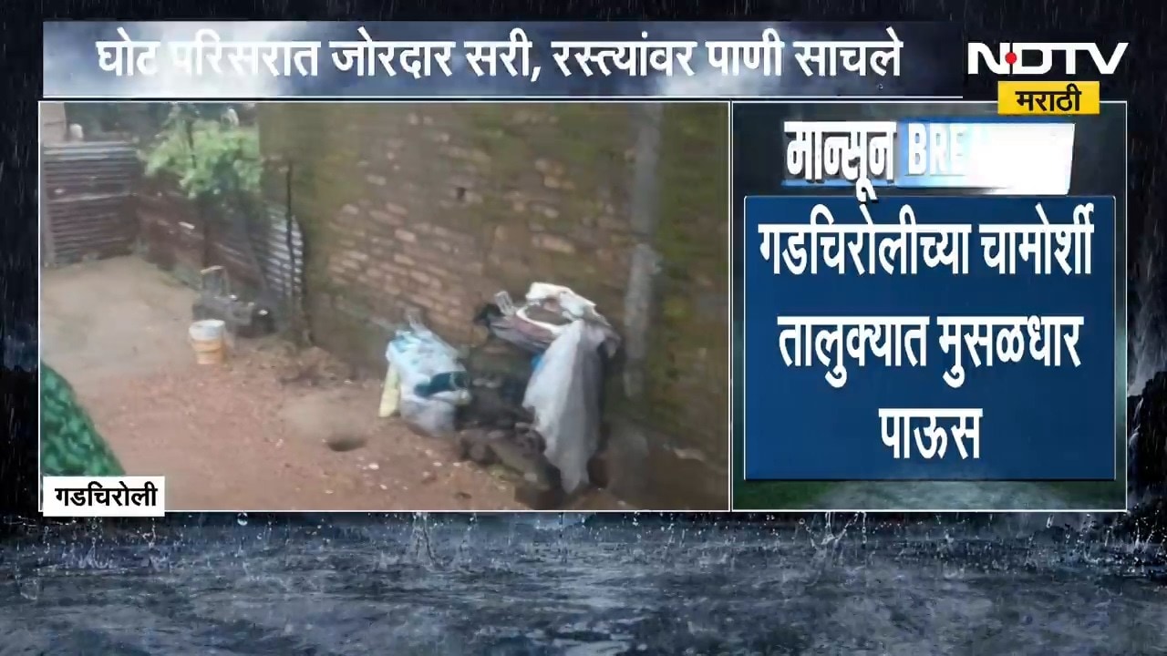 Gadchiroli Rain| चामोर्शीत मुसळधार पाऊस, Yellow Alert ही जारी; रस्त्यांवर पाणी साचले | NDTV मराठी