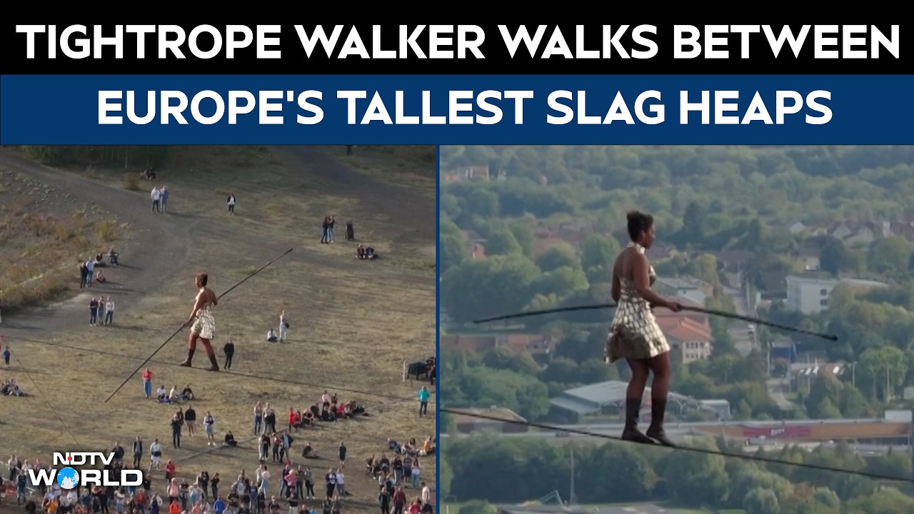 Watch: French Tightrope Walker Tatiana-Mosio Bongonga Walks Between Europe&rsquo;s Tallest Slag Heaps