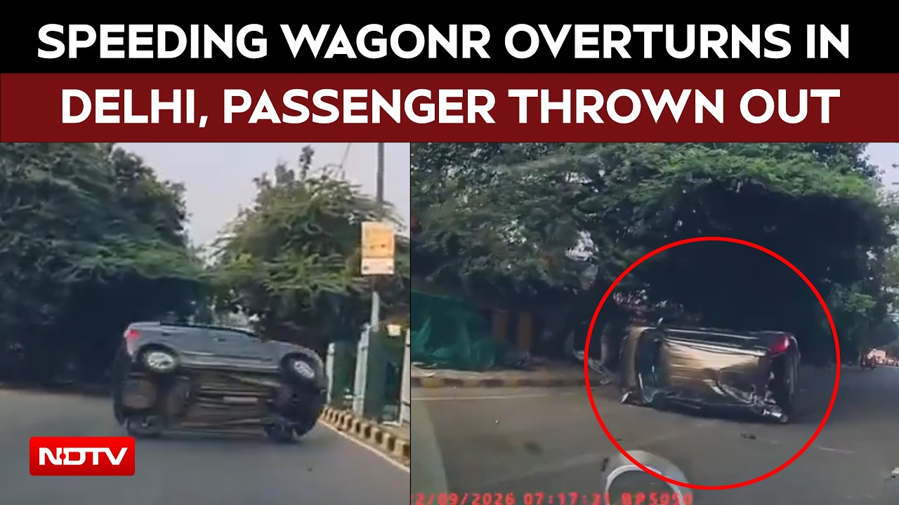 Delhi: Speeding WagonR Hits Divider, Overturns Near Shakti Nagar Roundabout, Passenger Thrown Out