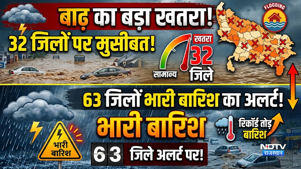 UP के 32 जिलों में बाढ़ का बड़ा खतरा! 63 जिलों में भारी Rain का Alert! |Flood |Rain | News