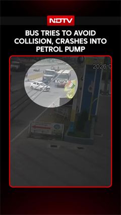 Bus Dodges Collision, Crashes Into Petrol Pump