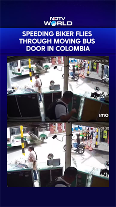 Colombia News | Speeding Biker Flies Through Moving Bus Door In Colombia