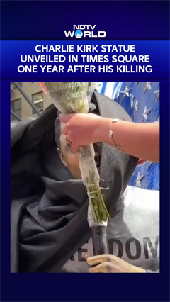 Charlie Kirk's Statue Unveiled In Times Square A Year After His Killing